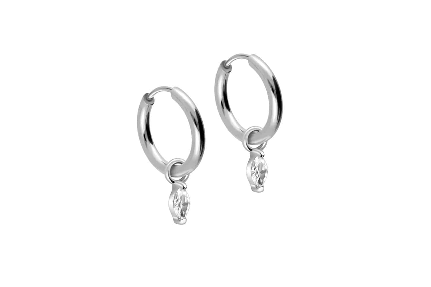 Chirurgenstahl Ohrclicker Creolen EINGEFASSTER OVALER KRISTALL von Piercingline